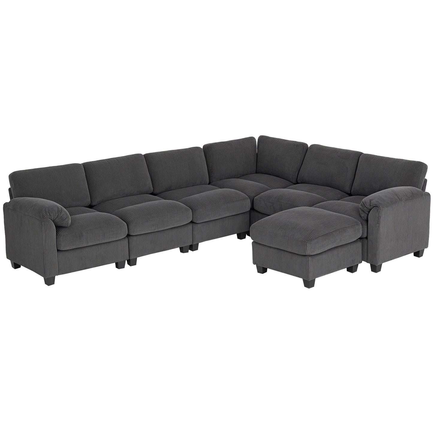 HOMCOM Oversized Modular U-Shaped Corduroy Sectional Sofa Couch, Spring Cushion, Charcoal Grey