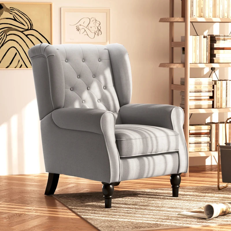 Modern Button Tufted Wingback Accent Armchair with Rolled Wood Legs