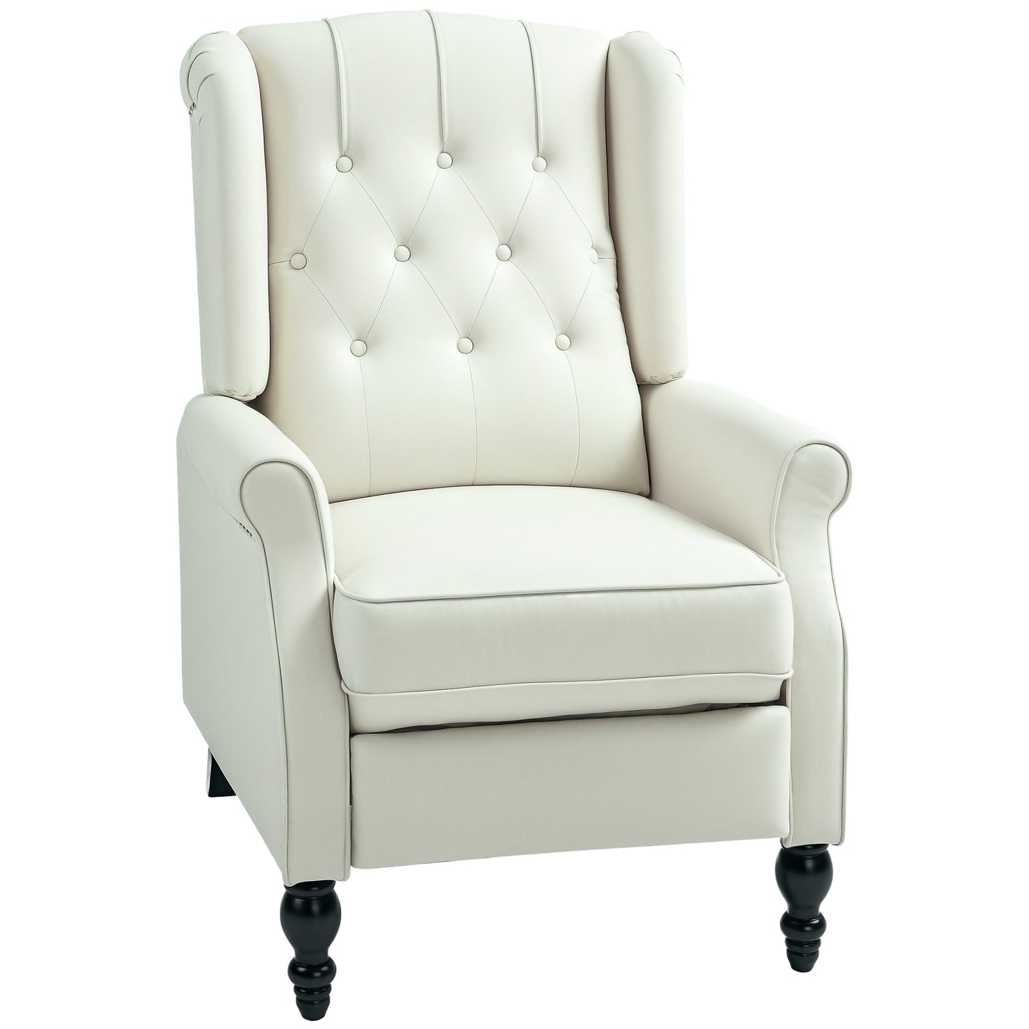 HOMCOM Wingback Recliner Chair with Footrest, Tufted Cream White Linen Fabric
