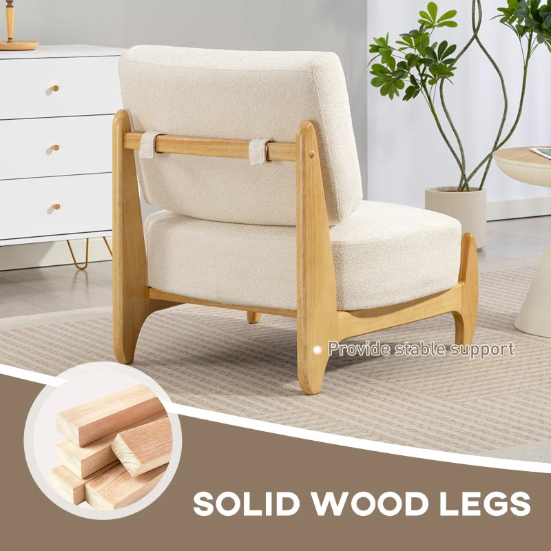 Modern Chenille Accent Chair with Rubberwood Frame - Wide Seat, Thick Cushion, Grey