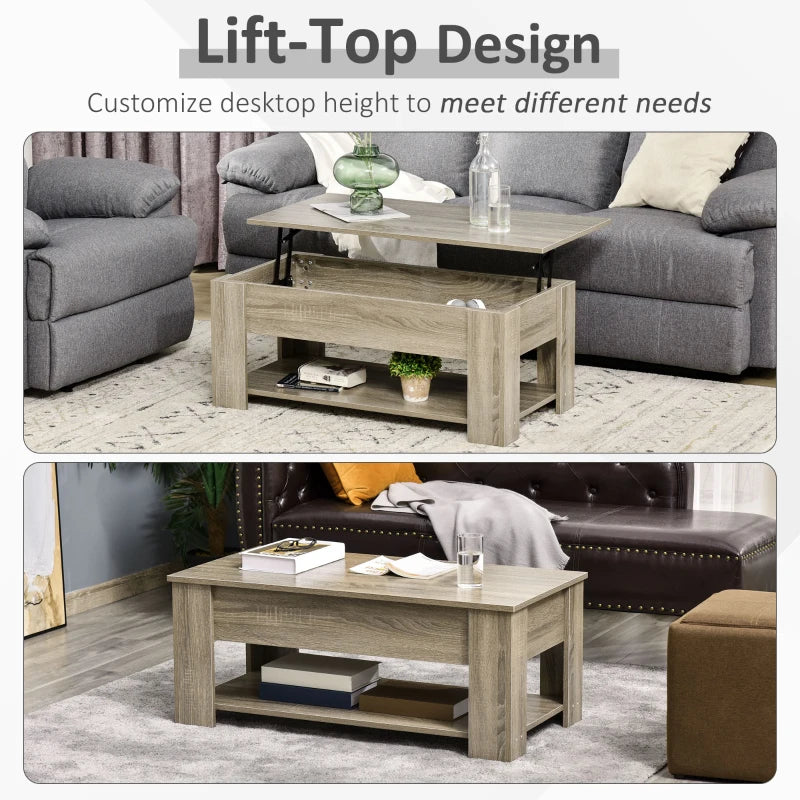 Lift-Top Coffee Table with Hidden Storage and Open Shelf
