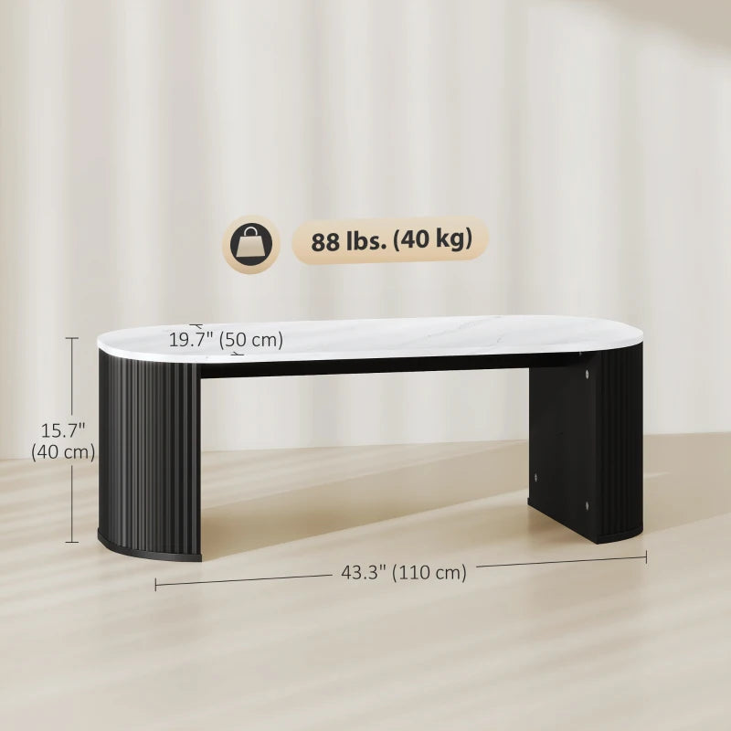 Modern Marble-Effect Coffee Table, Rounded Corners, Thick Legs, Natural Wood Finish