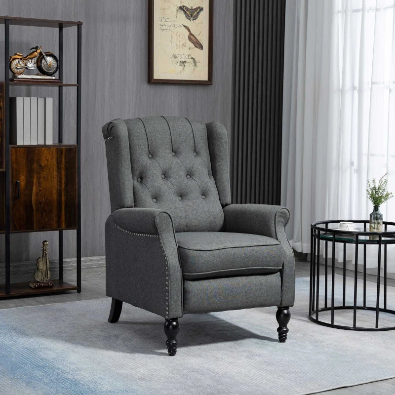 Wingback Recliner Chair, Button Tufted, Footrest & Rolled Armrests