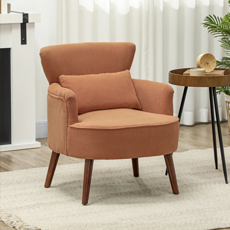 Modern Upholstered Accent Armchair with Lumbar Pillow, Solid Wood Legs