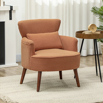 Modern Upholstered Accent Armchair with Lumbar Pillow, Solid Wood Legs