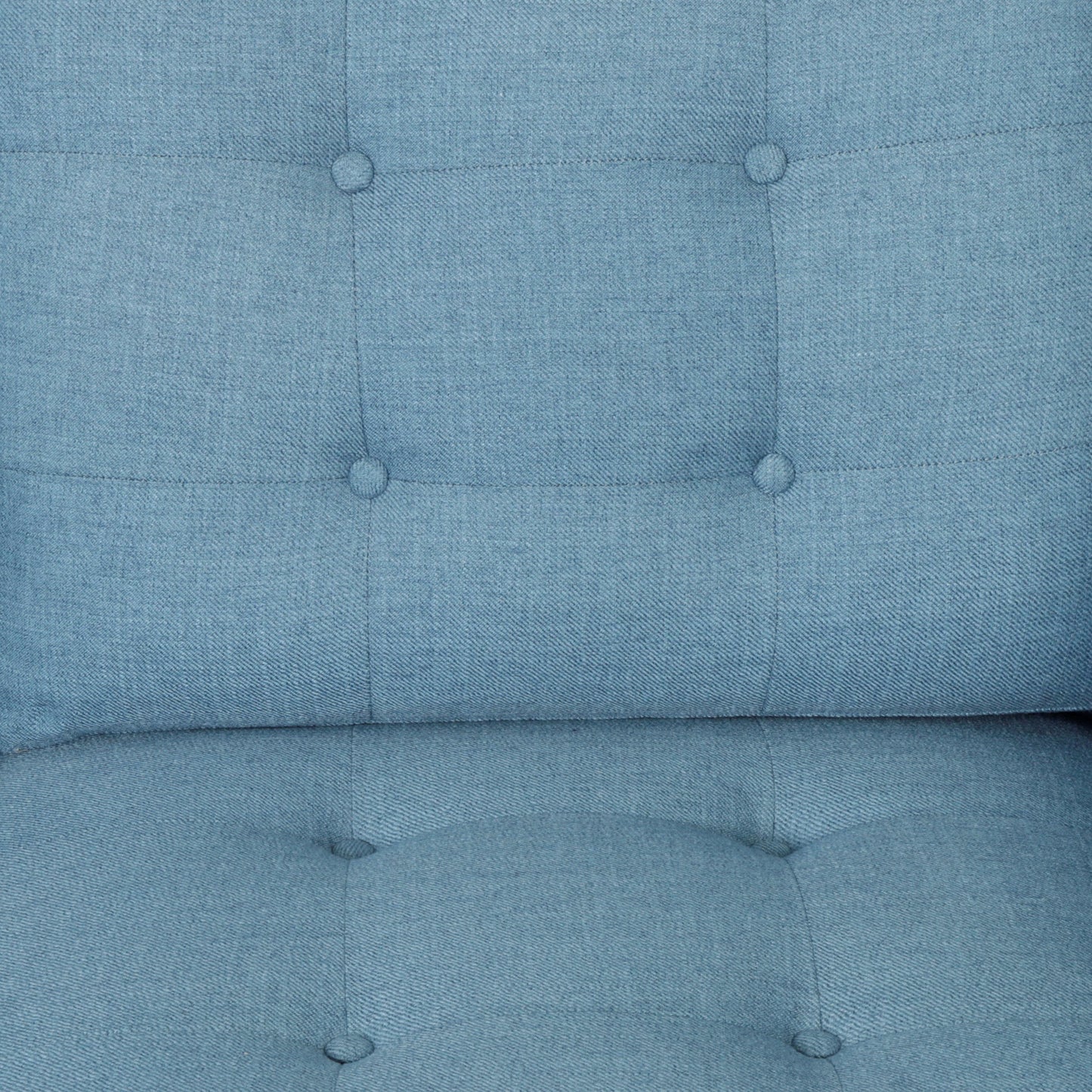 Elegant Blue 3-Seater Sofa, Button Tufted Waffle Stitch, Solid Rubberwood Legs