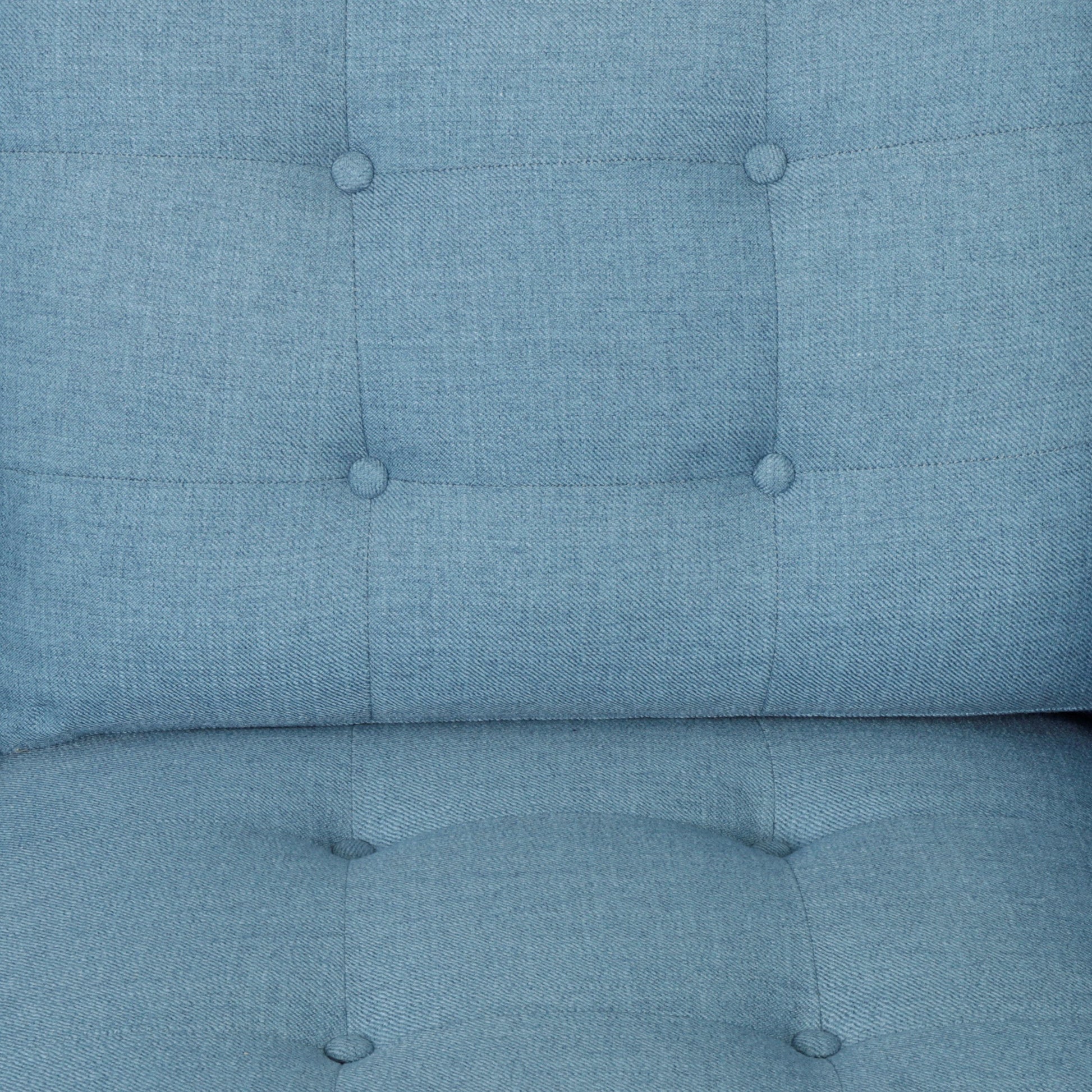 Elegant Blue 3-Seater Sofa, Button Tufted Waffle Stitch, Solid Rubberwood Legs