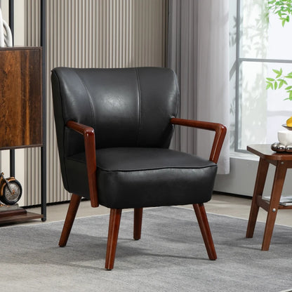 Chic Brown Faux Leather Accent Armchair with Solid Wood Legs Comfort