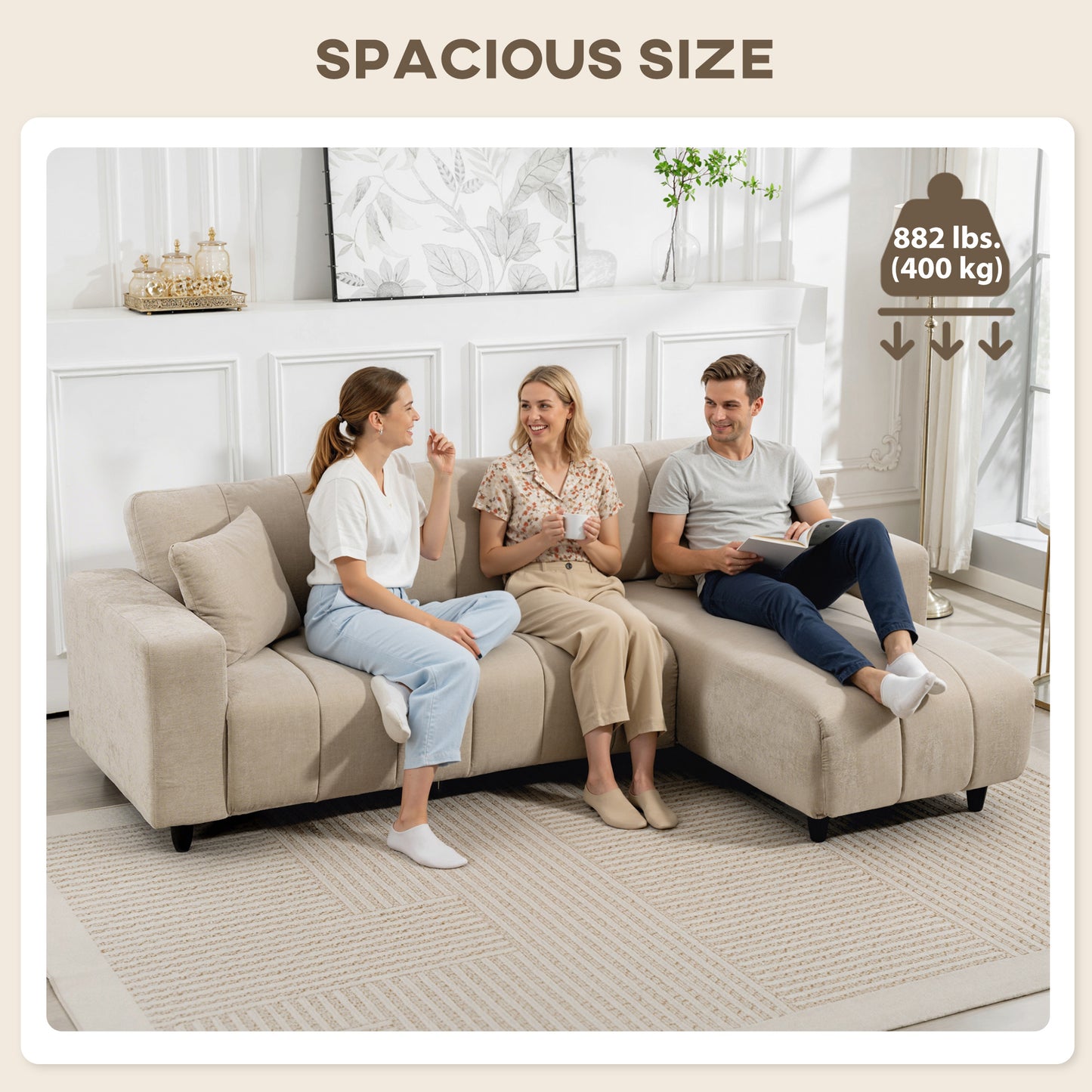HOMCOM 3-Seater L-Shaped Sectional Sofa with Reversible Chaise, Beige Fabric