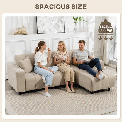 HOMCOM 3-Seater L-Shaped Sectional Sofa with Reversible Chaise, Beige Fabric