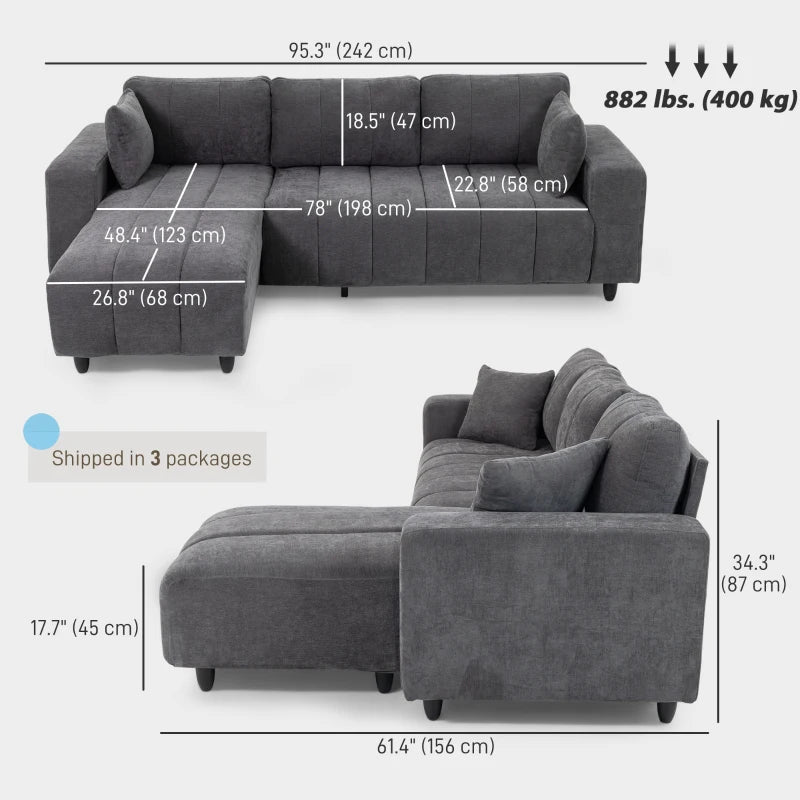 3-Seater L-Shaped Sectional Sofa with Reversible Chaise, Beige Fabric