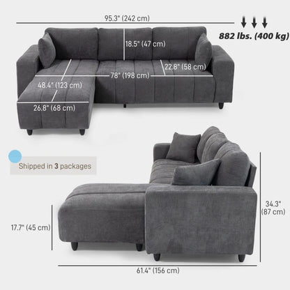 3-Seater L-Shaped Sectional Sofa with Reversible Chaise, Beige Fabric