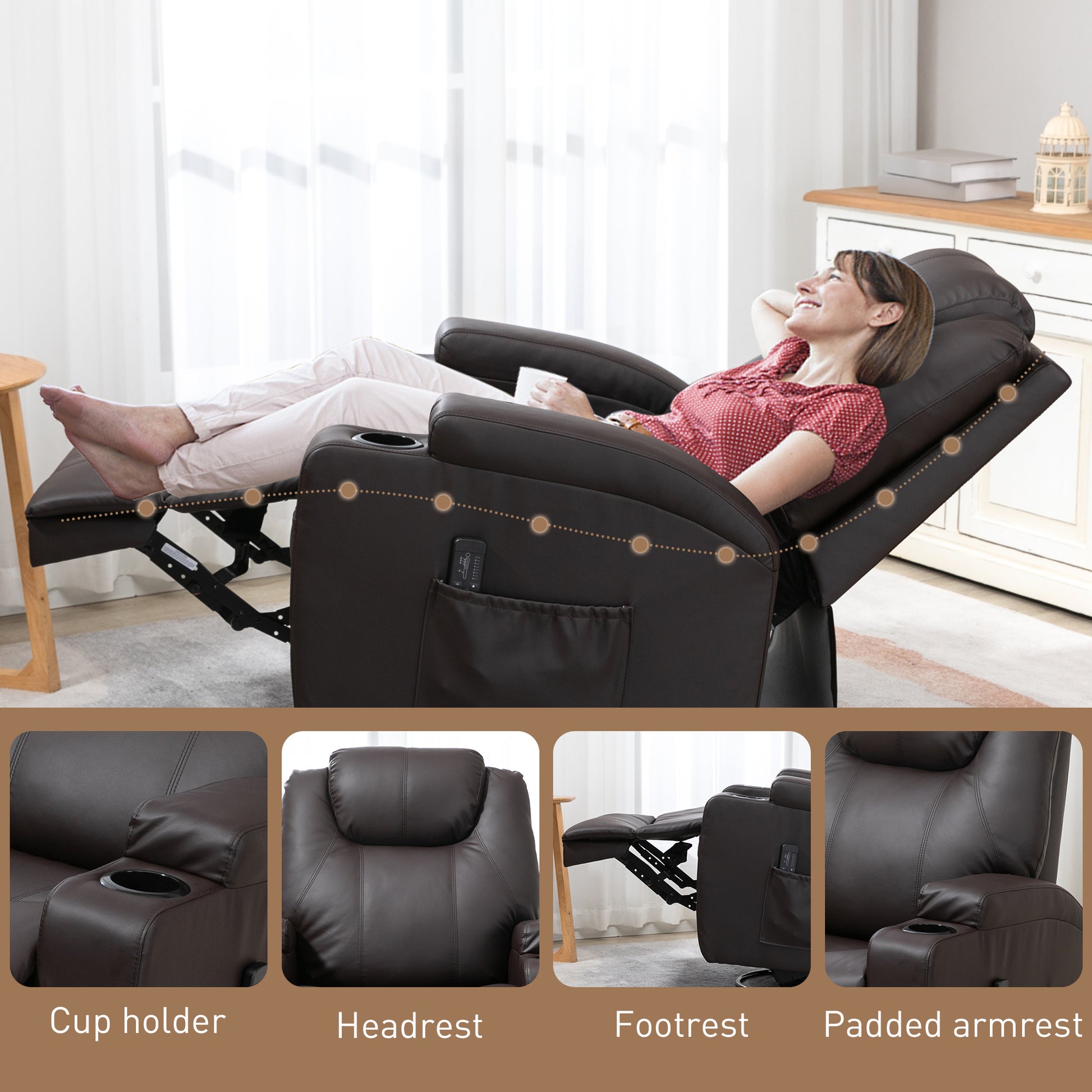 Luxurious Faux Leather Massage Recliner Chair with Swivel, Cup Holders, Remote