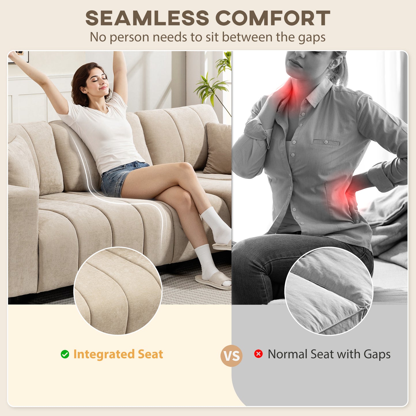 HOMCOM 3-Seater L-Shaped Sectional Sofa with Reversible Chaise, Beige Fabric