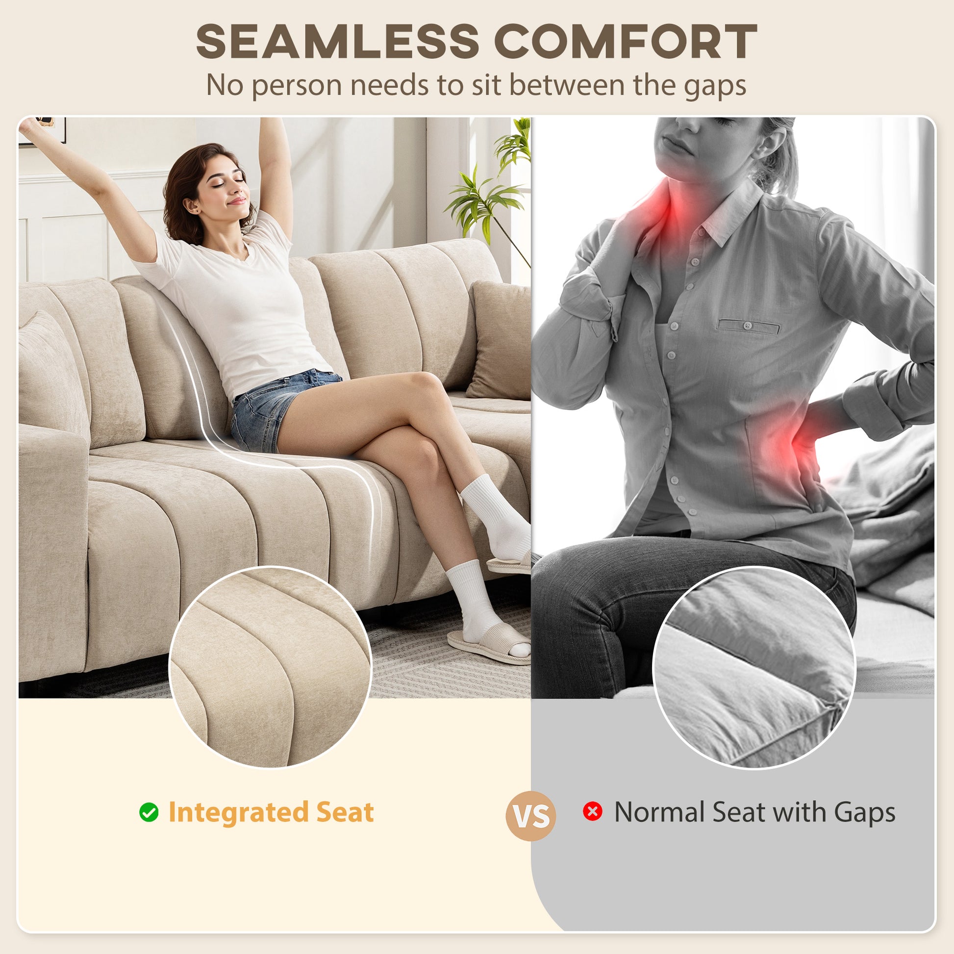 HOMCOM 3-Seater L-Shaped Sectional Sofa with Reversible Chaise, Beige Fabric