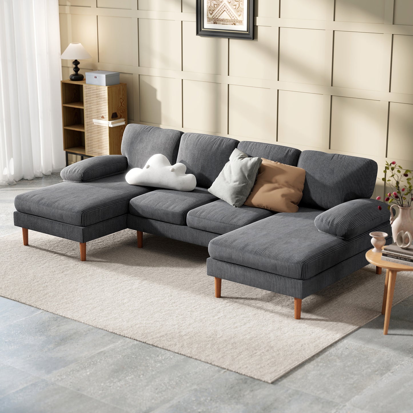HOMCOM U-Shape 4-Seater Sofa with Dual Chaises, Sturdy Wood Legs