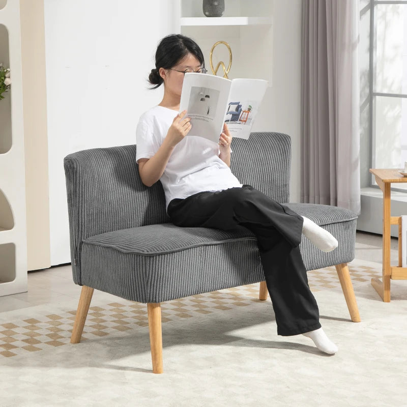 Modern Cream White 2-Seater Loveseat Sofa with Sturdy Rubberwood Legs