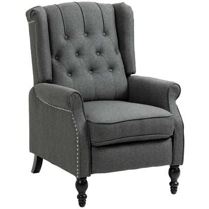 HOMCOM Dark Grey Wingback Push-Back Recliner Chair with Footrest, Tufted Fabric Armchair