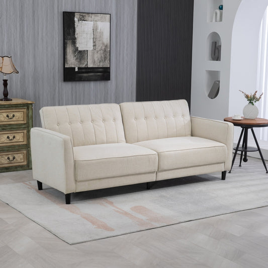 HOMCOM Modern Beige Pull-Out Sofa Bed with Adjustable Back and Tufted Fabric