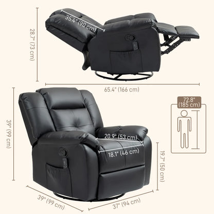 8-Point Vibration Massage Recliner Chair, PU Leather, Swivel, Rocking, Black