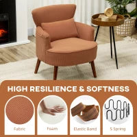 Modern Upholstered Accent Armchair with Lumbar Pillow, Solid Wood Legs