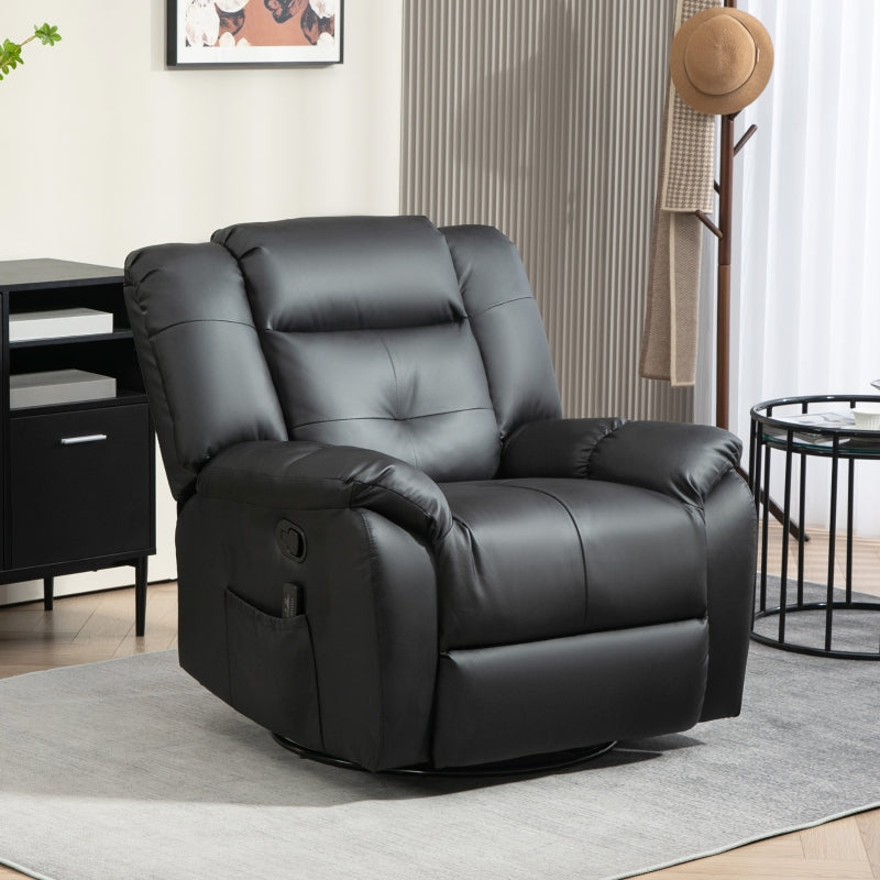HOMCOM 8-Point Vibration Massage Recliner Chair, PU Leather, Swivel, Rocking, Black