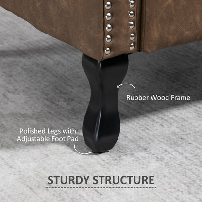 HOMCOM Brown Tufted Chesterfield Lounge Armchair, Faux Leather, Solid Wood Legs