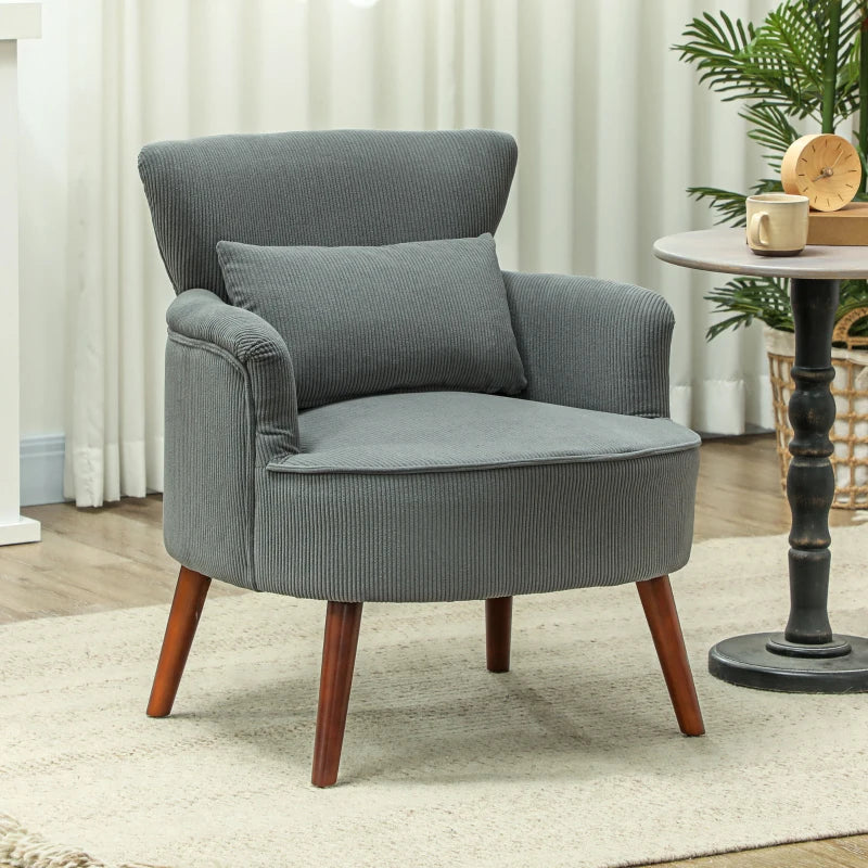 Modern Upholstered Accent Armchair with Lumbar Pillow, Solid Wood Legs