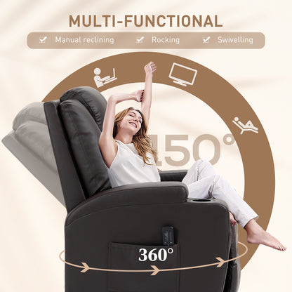 Luxurious Faux Leather Massage Recliner Chair with Swivel, Cup Holders, Remote