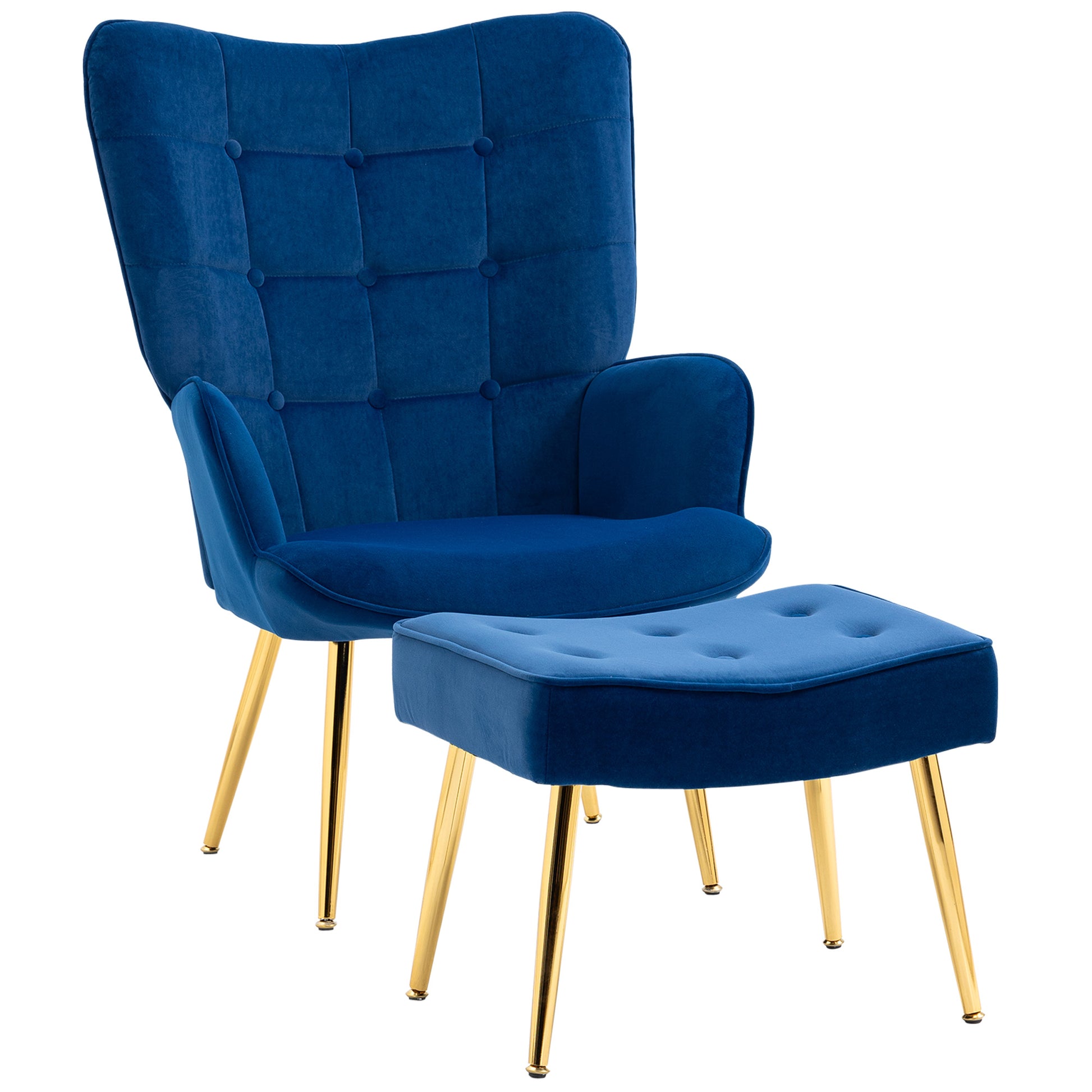 Elegant Modern Velvet Accent Chair & Ottoman Set with Gold Metal Legs