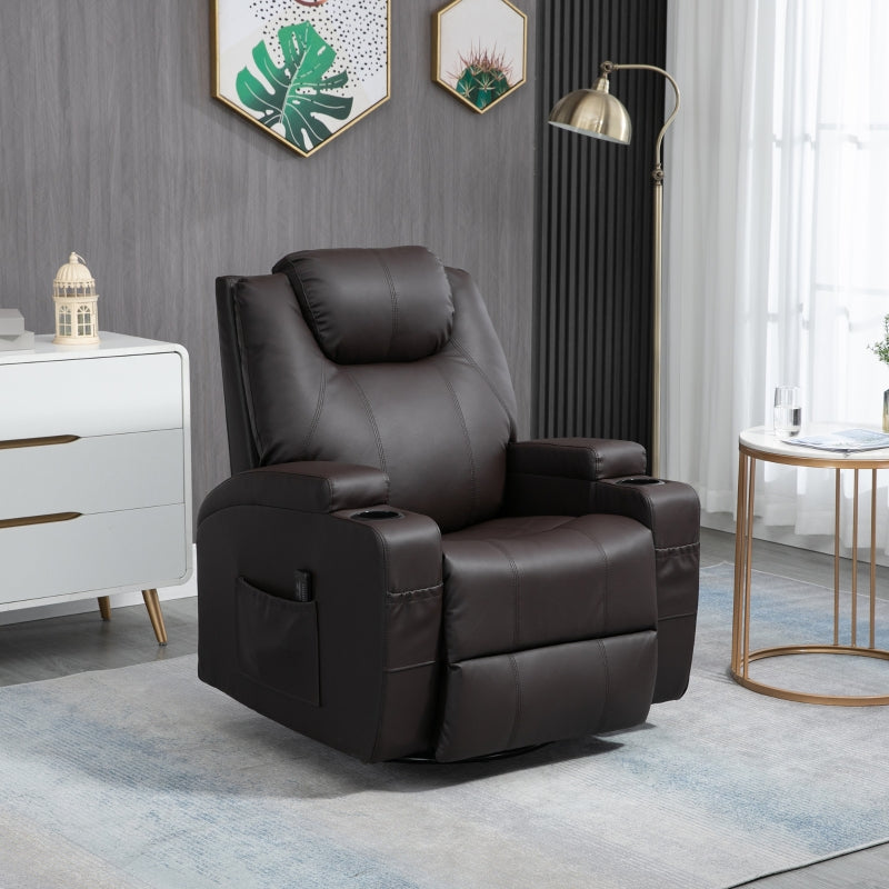 Luxurious Faux Leather Massage Recliner Chair with Swivel, Cup Holders, Remote