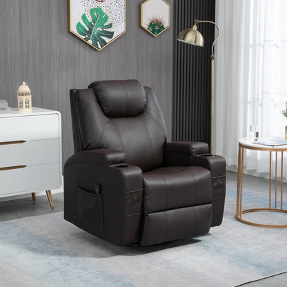 Luxurious Faux Leather Massage Recliner Chair with Swivel, Cup Holders, Remote