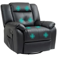 8-Point Vibration Massage Recliner Chair, PU Leather, Swivel, Rocking, Black