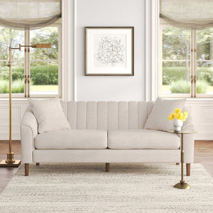 Elegant 3-Seater Contemporary Sofa, Tufted Diamond Stitching Daybed, Beige Fabric