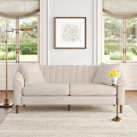 Elegant 3-Seater Contemporary Sofa, Tufted Diamond Stitching Daybed, Beige Fabric