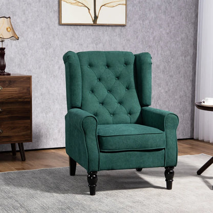 Button Tufted Wingback Accent Chair, Rolled Arms, Wood Legs