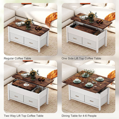 HOMCOM Lift Top Coffee Table with Charging, Hidden Storage, Fabric Drawers