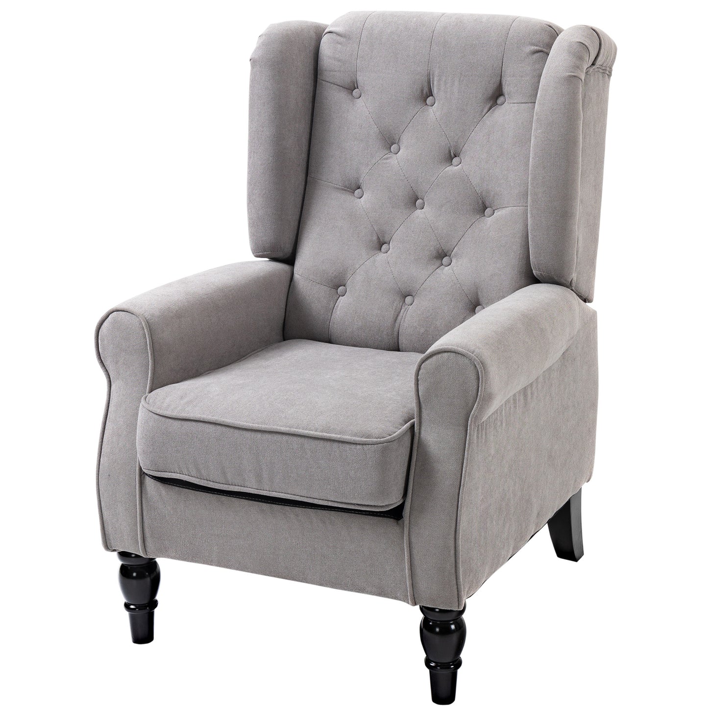 Chic Grey Button-Tufted Wingback Accent Chair with Rolled Arms