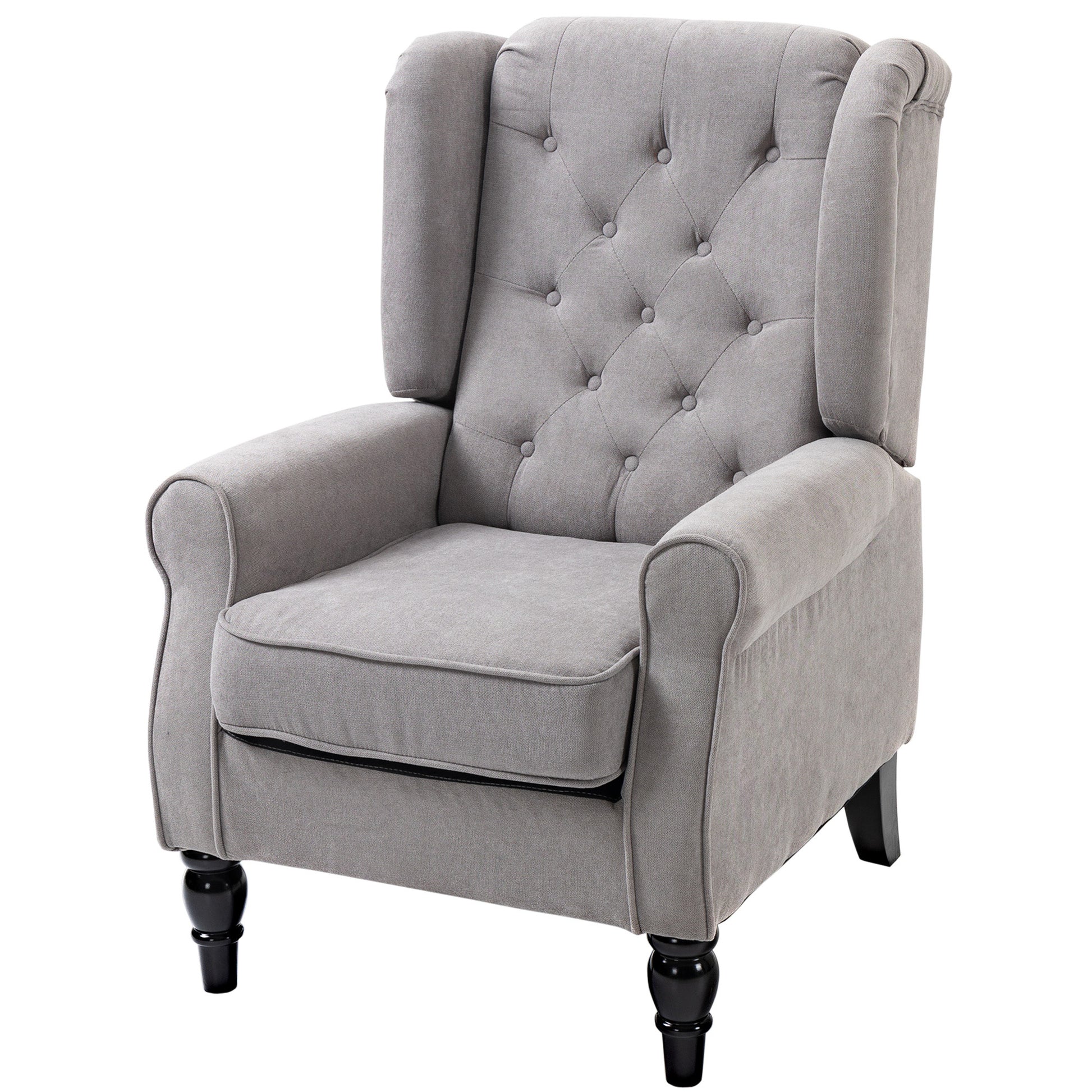Chic Grey Button-Tufted Wingback Accent Chair with Rolled Arms