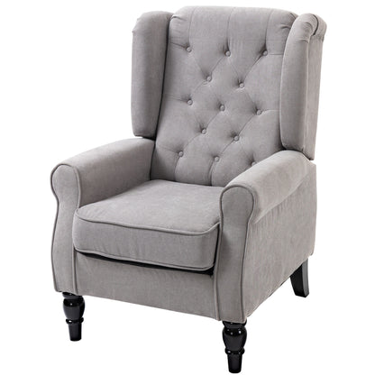 Chic Grey Button-Tufted Wingback Accent Chair with Rolled Arms