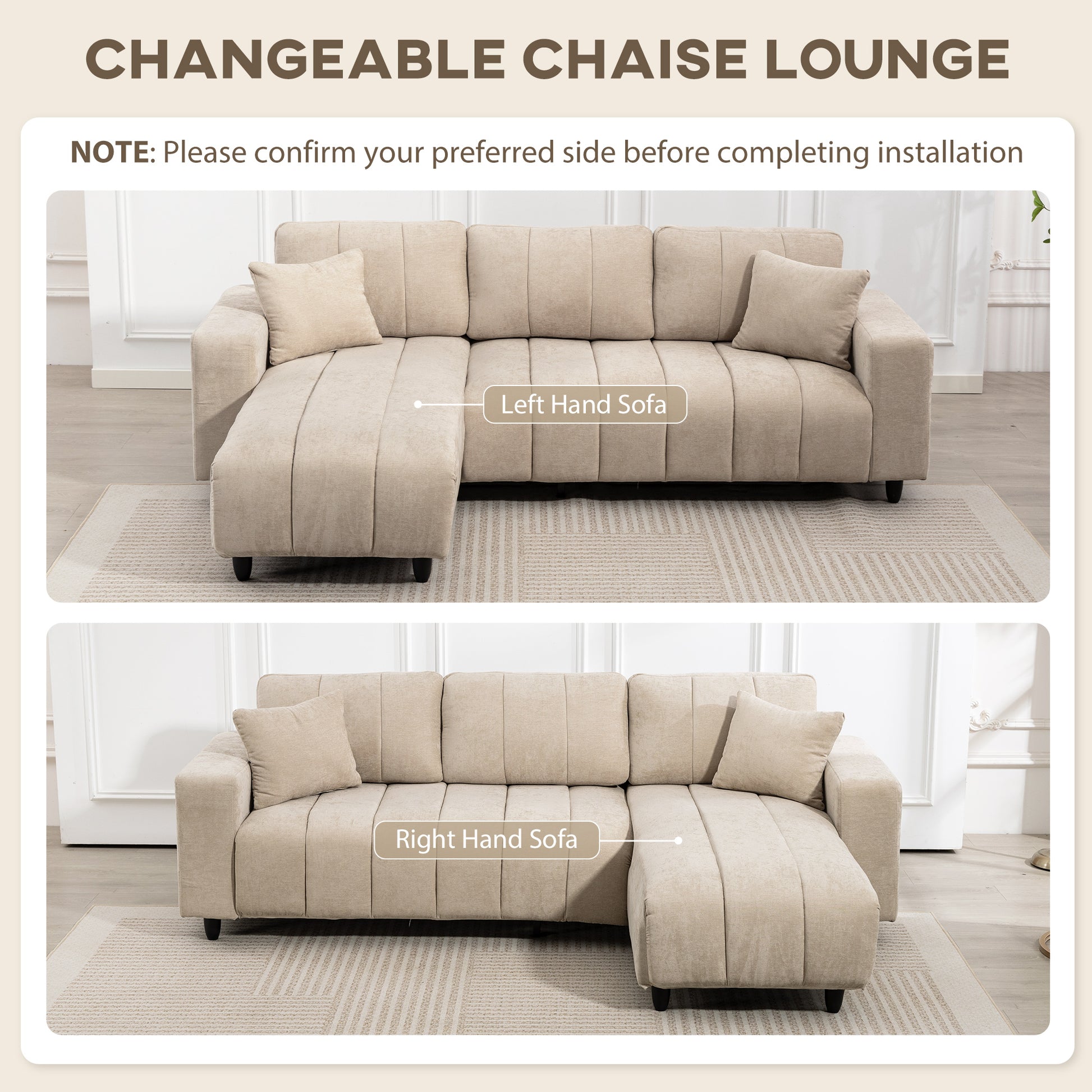 HOMCOM 3-Seater L-Shaped Sectional Sofa with Reversible Chaise, Beige Fabric