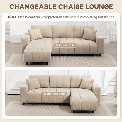 HOMCOM 3-Seater L-Shaped Sectional Sofa with Reversible Chaise, Beige Fabric