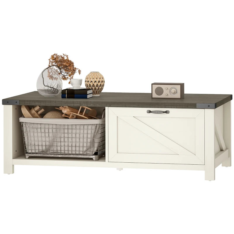 Farmhouse Grey Coffee Table with Drawer & Storage Shelf