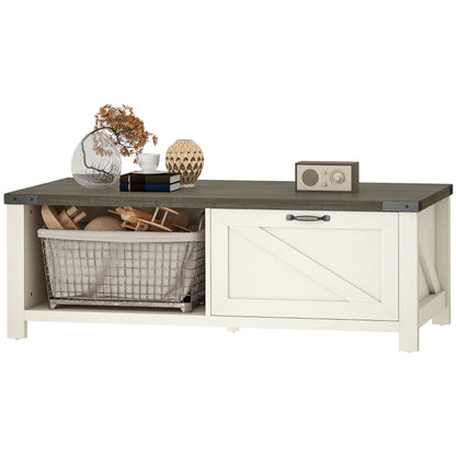 Farmhouse Grey Coffee Table with Drawer & Storage Shelf