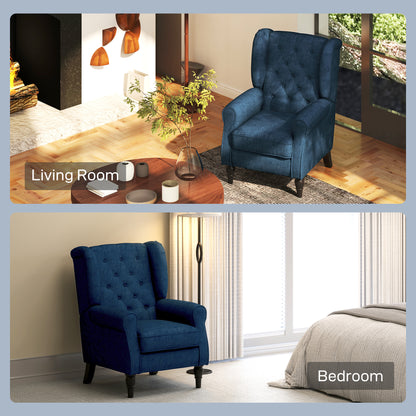 HOMCOM Blue Button Tufted Wingback Accent Chair, Rolled Arms, Wood Legs