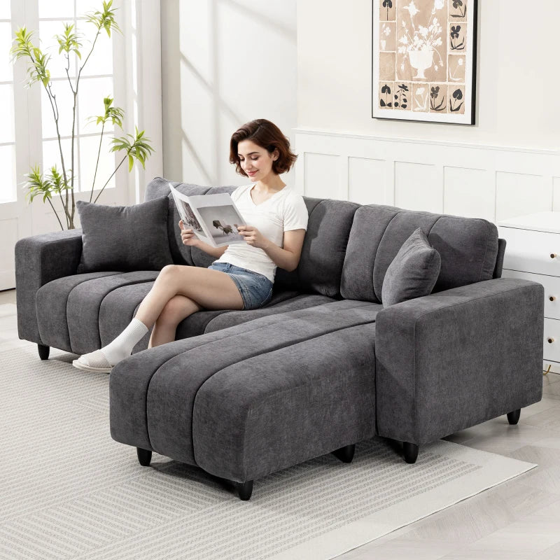 3-Seater L-Shaped Sectional Sofa with Reversible Chaise, Beige Fabric
