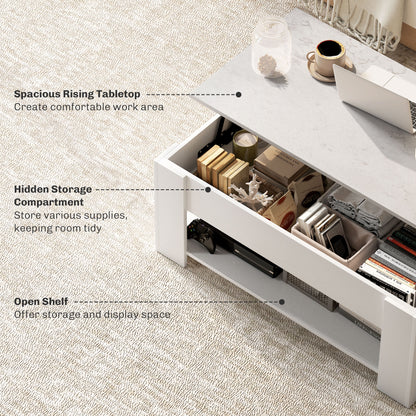 HomCom White Lift-Top Coffee Table with Hidden Storage and Open Shelf