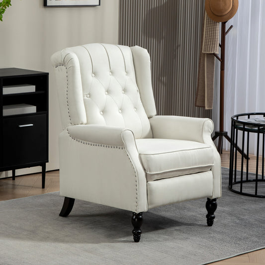 HOMCOM Wingback Recliner Chair with Footrest, Tufted Cream White Linen Fabric