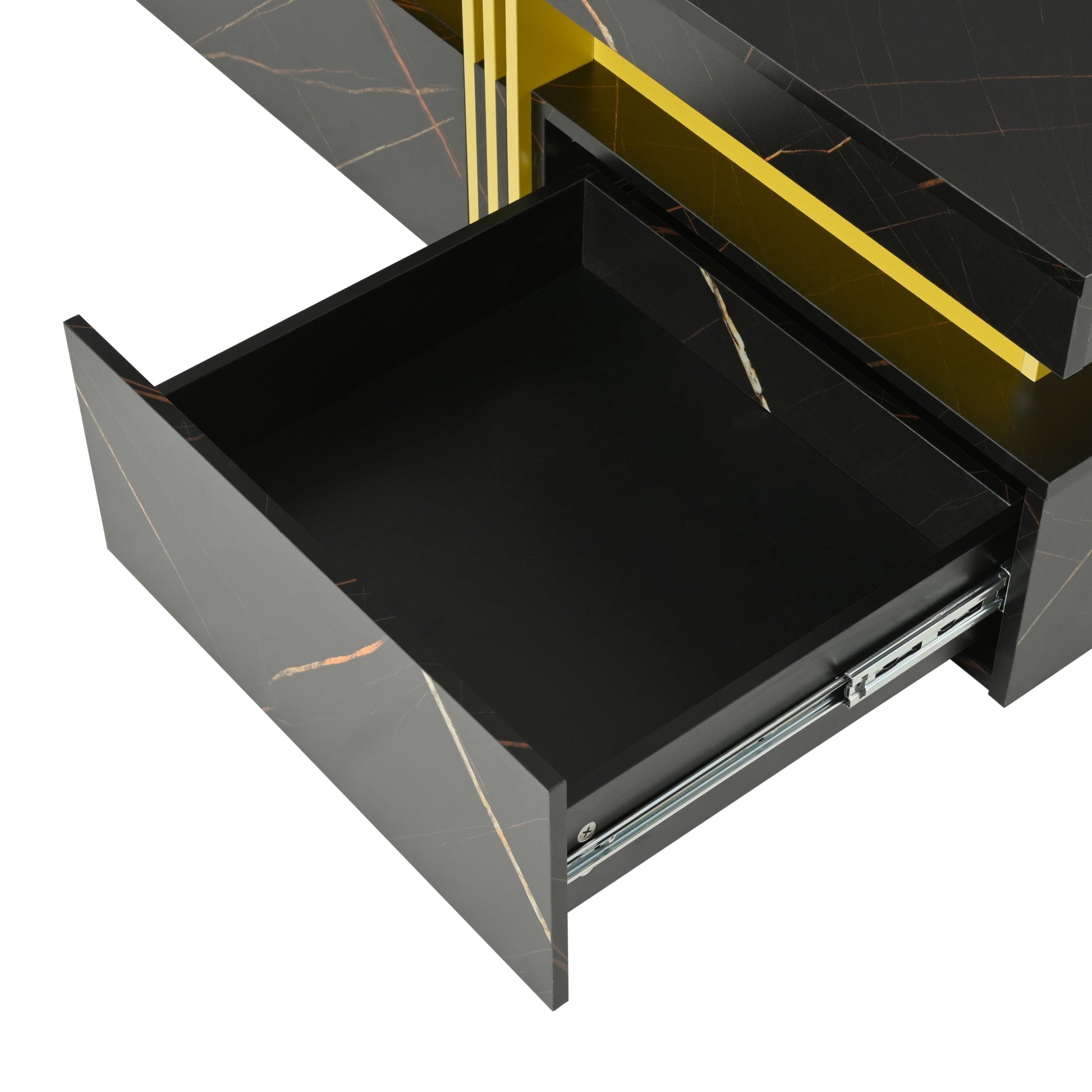 Elegant Black & Gold Modern Square Storage Coffee Table with 4 Drawers