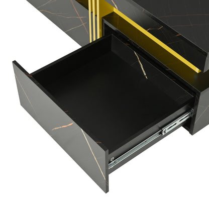 Elegant Black & Gold Modern Square Storage Coffee Table with 4 Drawers